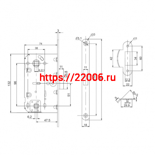 Защелка Punto (Пунто) врезная PL96WC-50/BL GP (золото) фото 3