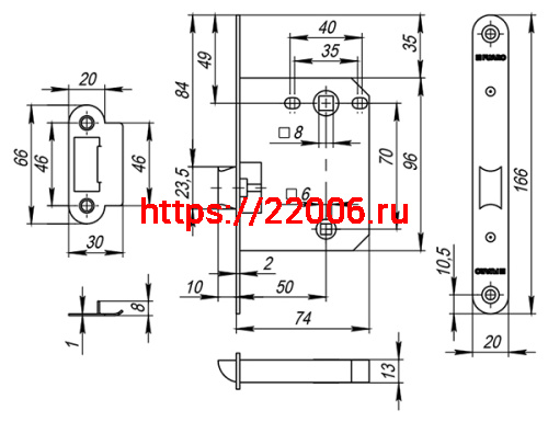 Защелка Fuaro (Фуаро) врезная PLASTP82-50 (P82-50) AB бронза фото 3