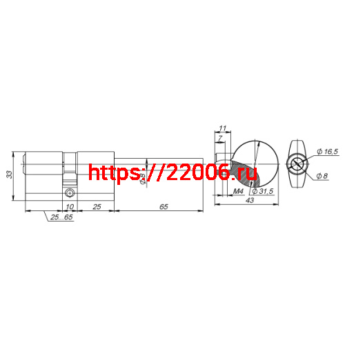 Цилиндровый Fuaro (Фуаро) механизм (D-PRO507/85) D-PRO5007Tang85(50+10+25) CP хром 5Key со штоком фото 3