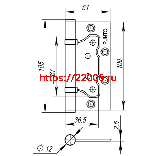 Петля Punto (Пунто) универсальная без врезки IN4200W CF (200-2B 100x2,5) кофе фото 3