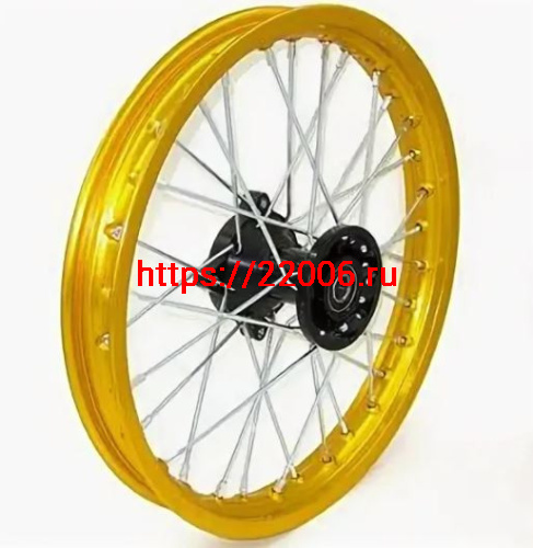 Диск колеса задний алюминиевый на спицах 1.85 - 14" обод золотой, дисковый тормоз ось 15мм Питбайк Диск колеса задний алюминиевый на спицах 1.85 - 14" обод золотой, дисковый тормоз ось 15мм Питбайк