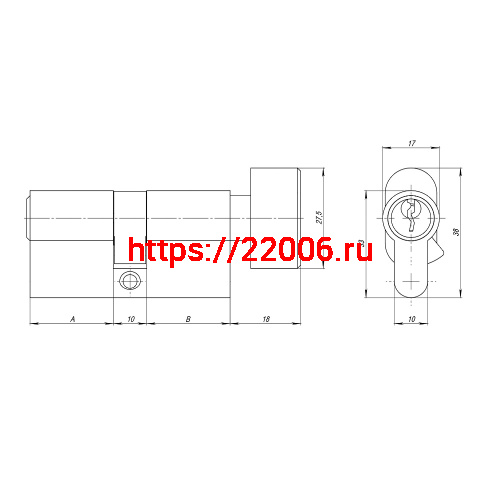 Цилиндровый Ajax (Аякс) механизм (AZ102/90) AZ1002Knob90 (50+10+30) CP хром фото 3