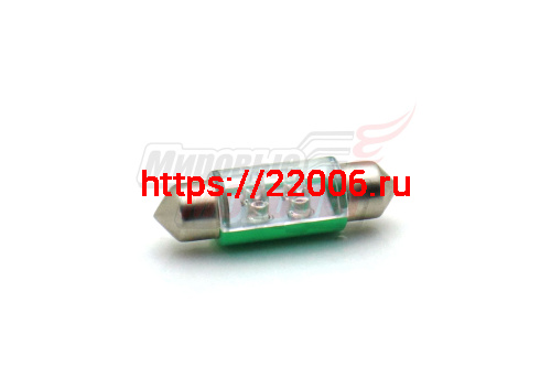Лампа 12 В T11х36, 4 светодиода LED 3 мм, двухцокольная, подсветки, зелёная