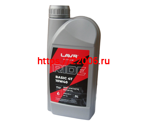 Масло LAVR MOTO RIDE BASIC  для 4т двигателей, полусинтетика, SAE 10W40,  API SL  , 1 литр. (Ln7749)