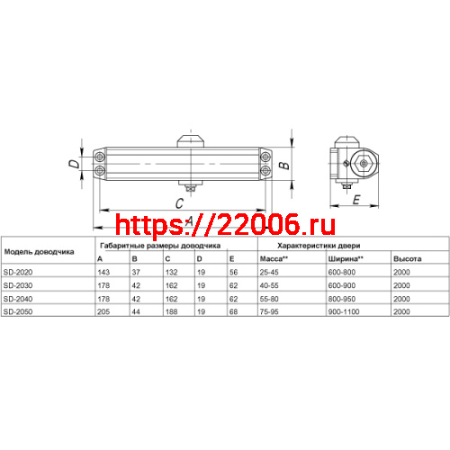 Доводчик Punto (Пунто) дверной SDC2050 (SD-2050) AL 75-95 кг (алюминий) фото 3