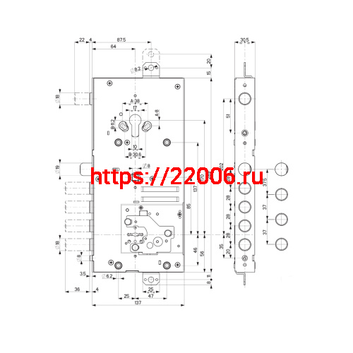 Замок Mottura (Моттура) врезной двухсистемный 54.J919M-D MyKey (правый), перекод. с торца, кл. 60 мм, без накл. фото 2